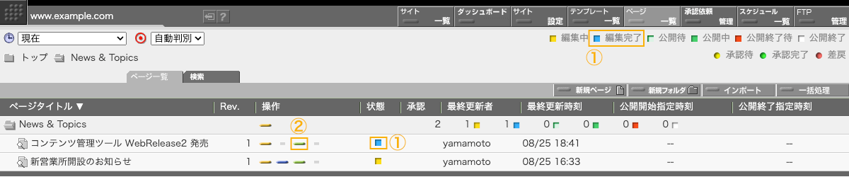 ページの状態は編集完了となっています